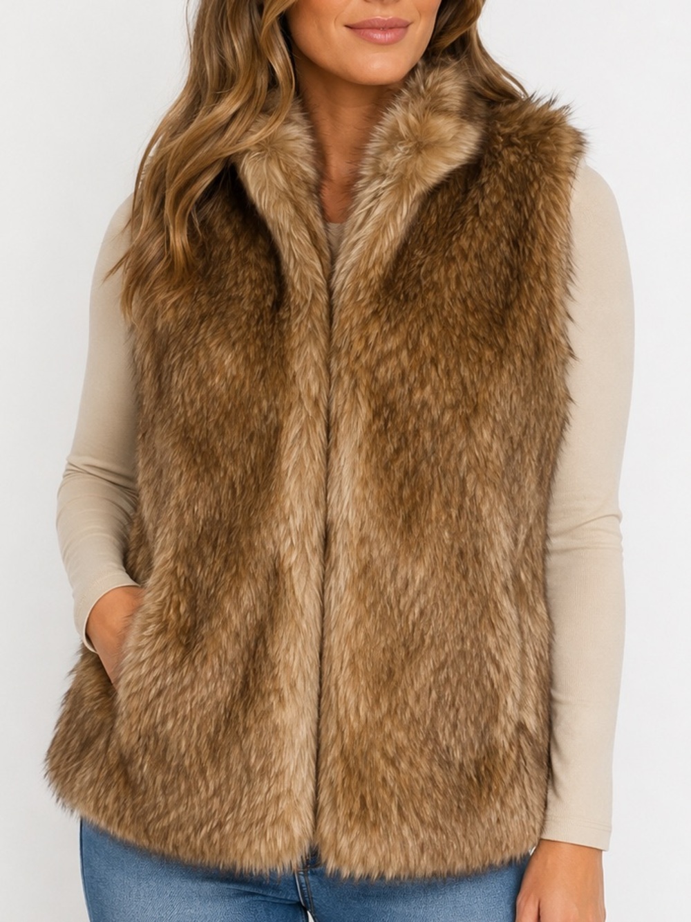 TCEC plush faux fur brown vest women’s small